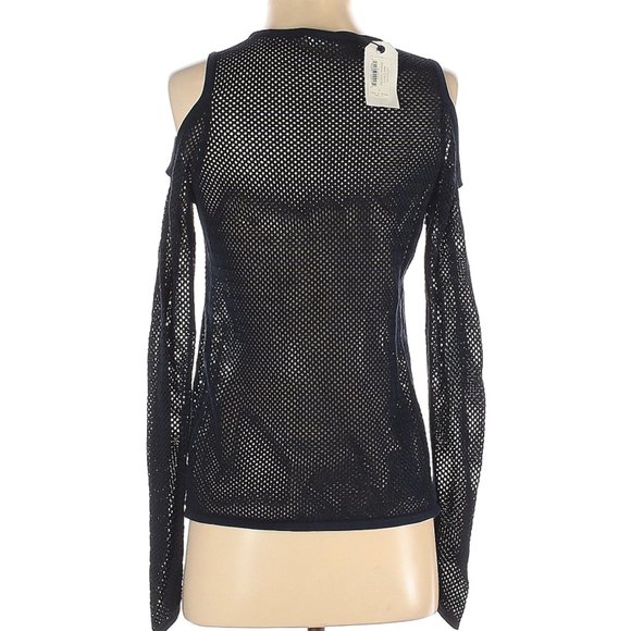 NWT rag & bone Black/Navy Brenna Striped Mesh Cold Shoulder Top Size S - Picture 3 of 5